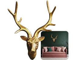 MIRO® Hertenkop Voor Aan De Muur - Herten Gewei - Wanddecoratie - Woonkamer - Kantoor - Hotel - Hars - Goud