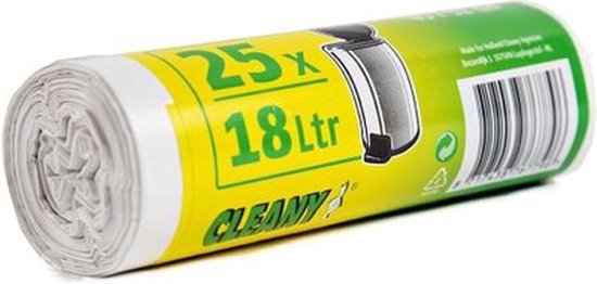 Rol witte pedaalemmerzakken van Cleany, 25 stuks van 18 liter.
