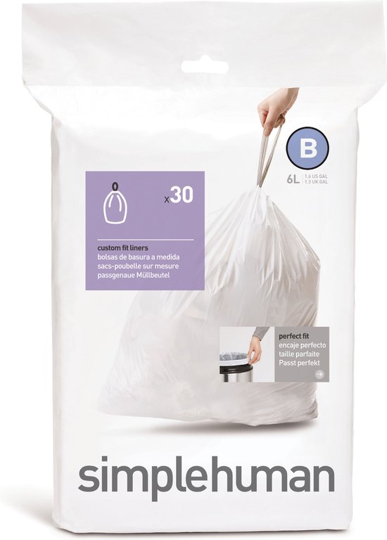 Simplehuman Code B Afvalzakken - 6 liter - 30 stuks - met Trekband - Wit