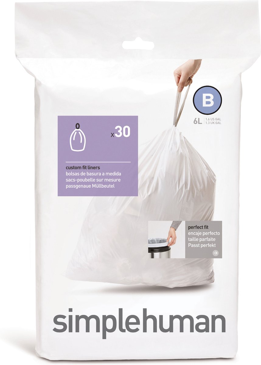 Goedkoopste Simplehuman Code B Afvalzakken - 6 liter - 30 stuks - met Trekband - Wit