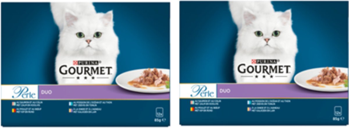 2x Gourmet Perle - Land en Zee Duo - Rund & Kip - Kattenvoer - 12x85g