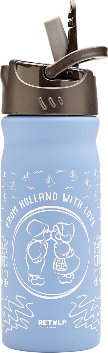 Retulp - Retulp - Dutchies Dutch Kiss Drinking Bottle with Straw 400 ml - - Blauw