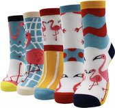 Set sokken - sokkenset van 5 paar - Unisex Sokken - Herensokken - Damessokken - Flamingosokken - Multipack - Maat 35-40