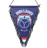 Luxe vaantje met koord - Holland Style - Blauw met logo - 23x29cm - Zwarte franjes - Vrachtwagen Interieur - Auto - Accessoires - Vlaggetje