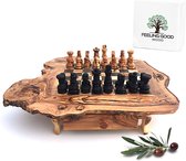 Handgemaakte Olijfhouten Rustic Schaakspel  (circa 35 cm )-Olijfhouten Schaakbord met Schaak stukken - Schaakset - Schaakspellen – Schaakspel hout volwassenen – Schaakborden Kinderen