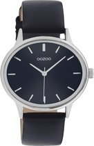 OOZOO Timpieces - zilverkleurige horloge met donker blauwe leren band - C11051