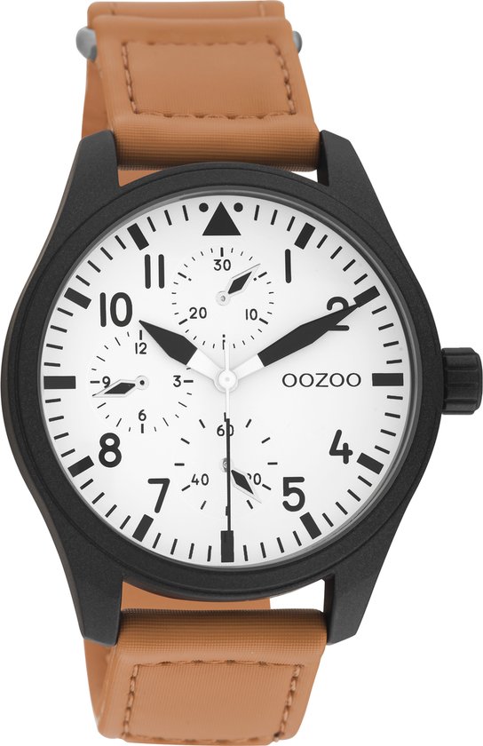 OOZOO Timpieces - Zwarte horloge met oranje klittenband polsband - C11005