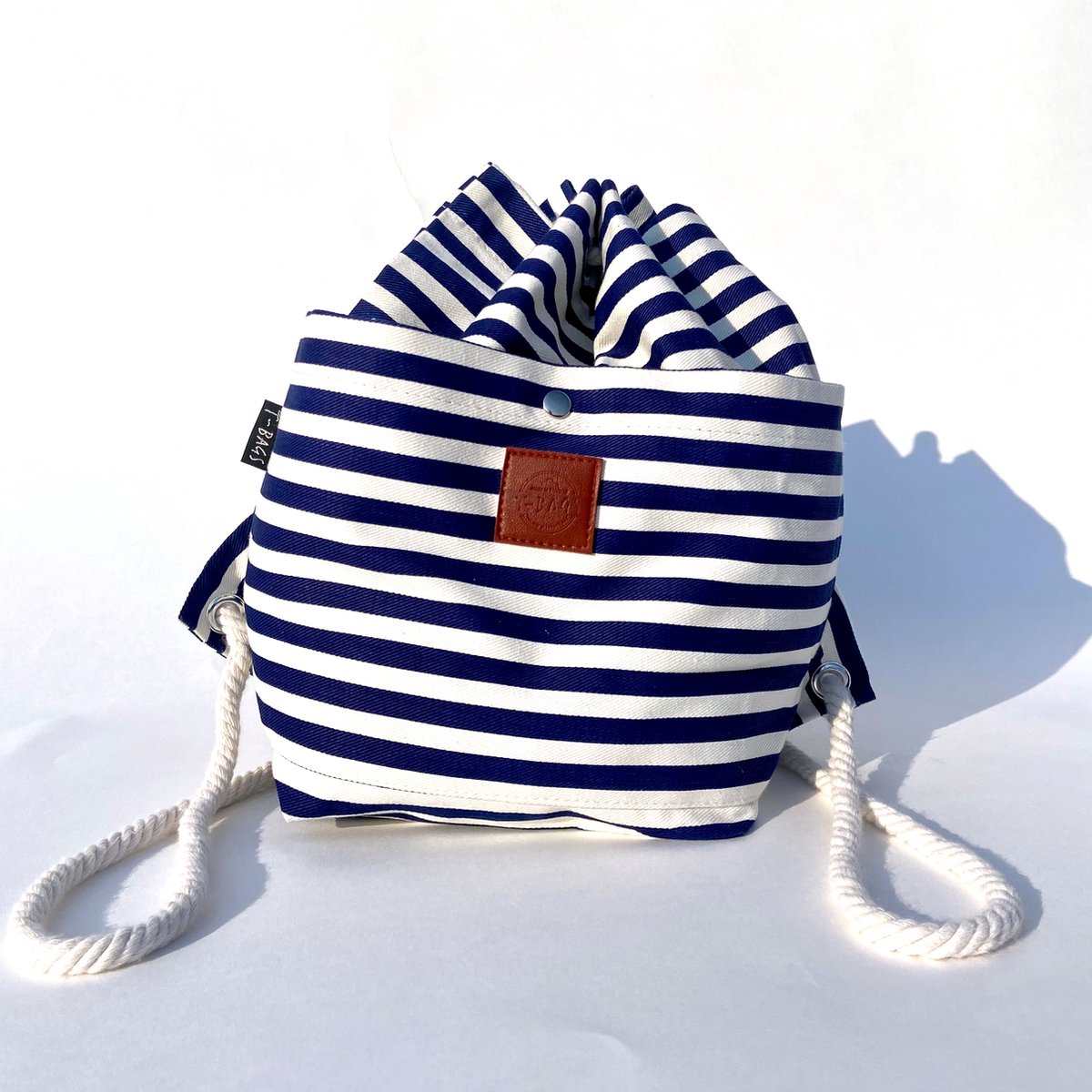 T-Bags Katoenen schooltas - Katoenen Rugtas - Trekkoord - Gymtas - Blauw gestreept