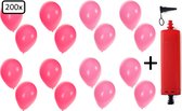 200x Ballonnen pink en roze + ballonpomp - Ballon carnaval festival feest party verjaardag landen helium lucht thema