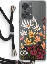 Case Company® - Hoesje met koord geschikt voor OnePlus Nord 2T hoesje met Koord - Painted wildflowers - Telefoonhoesje met Zwart Koord - Bescherming aan alle Kanten en Over de Schermrand