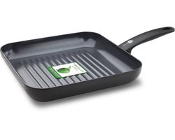 GreenPan Cambridge Grillpan 28x28cm - PFAS-vrije antikleeflaag - Grillpan inductie - Keramische pan - Ovenbestendig tot 180°C - Koudgrepen - Zwart