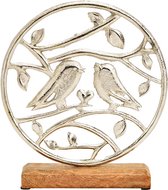 Valentijn - Hart - Vogel - Zilvermetalen vogeltjes op een tak, op een mangohouten sokkel