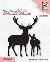 CSIL016 - Nellie Snellen Silhouette Clear Stamp - Deer with Young - stempel kerst - 2x rendier - rendieren moeder en jong