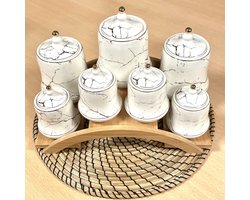 Kruidenpot marmer design 8 delig wit / goud