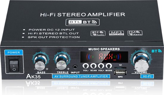technisch Veeg Bezem HIFI Bluetooth Power Amplifier - 400W - Versterker - Stereo Versterker -  Mediaspeler | bol.com