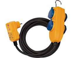 Brennenstuhl FI IP54 Beschermingsadapterkabel met Powerblock (4-voudige verlenging voor buiten IP54, 5m kabel, met persoonlijke beschermingsschakelaar)