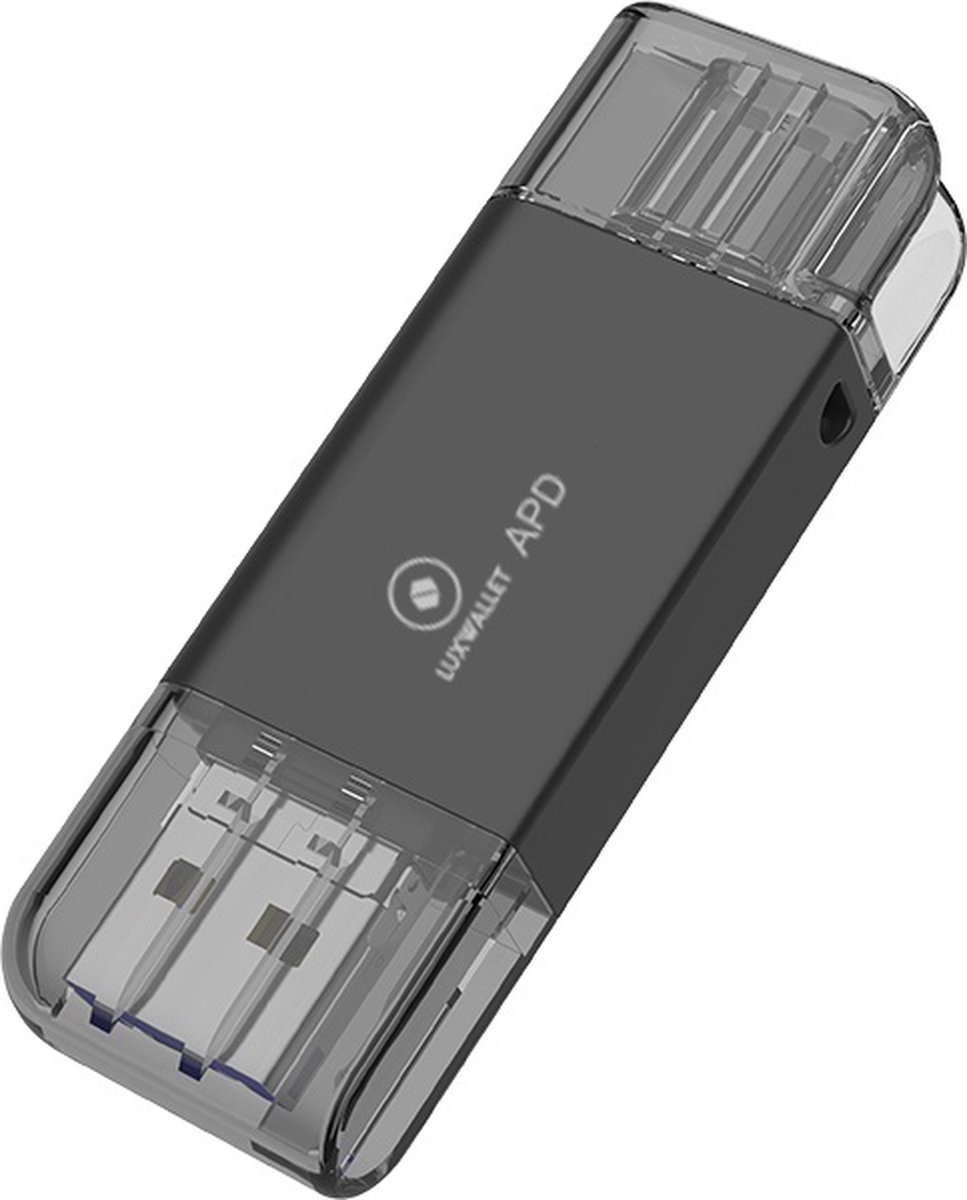 LUXWALLET APD - FlashDrive - 32GB - Extra Opslag iOS - Geen App Nodig + USB-C - Lightning - USB - Plug & Play