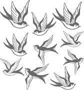 Raam sticker vrolijke Zwaluwen 10 stuks - Vogels - Decoratieve - Wall-Art - Bird -