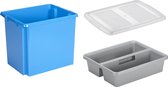 Sunware opslagbox kunststof 45 liter blauw 45 x 36 x 36 cm met deksel en organiser tray