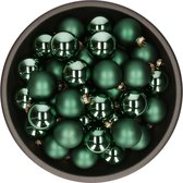 Kerstballen - glas - 36x stuks - emerald groen - 6 cm - mat en glans