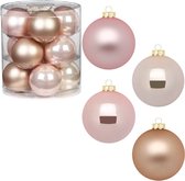 Inge Christmas Kerstballen - 12st - glas - parel roze - 8cm