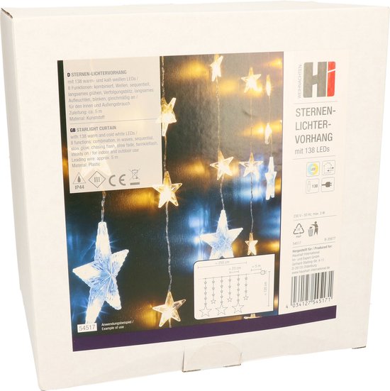 Rideau lumineux 138 LED, guirlande lumineuse pour fenêtre, Noël, étoile,  renne