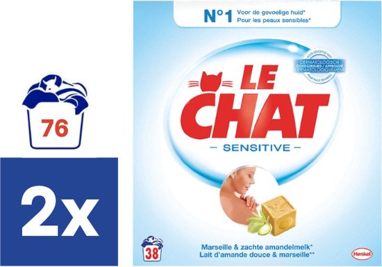 Le Chat Lessive en poudre Savon de Marseille Sensible - 2 x 2,47 kg (76  lavages) | bol