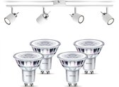 Philips Meranti Opbouwspot met GU10-fitting & Philips LED Spot GU10 50W - LED - Spotjes Opbouw - 4 Lichtpunten - Wit
