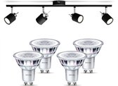 Philips Meranti Opbouwspot met GU10-fitting & Philips LED Scene Switch Spot GU10 50W - LED - Spotjes Opbouw - 4 Lichtpunten - Zwart