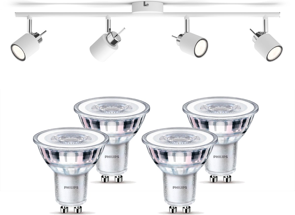 Philips Meranti Opbouwspot met GU10-fitting & Philips LED Scene Switch Spot GU10 50W - LED - Spotjes Opbouw - 4 Lichtpunten - Wit
