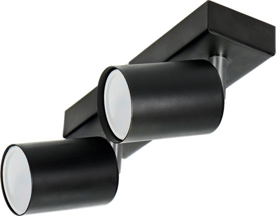 Plafondlamp geschikt voor 2 spotjes - Draaibare Opbouwspot - Ook geschikt als Wandlamp binnen - Doa Sp 2 - Zwart - Adviti