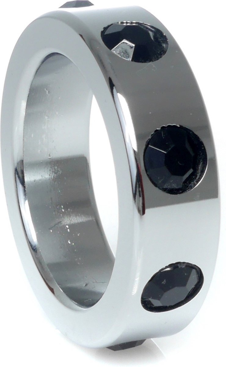 Boss Series - Metaal - Cockring - Penisring met Zwarte Diamanten - Middel
