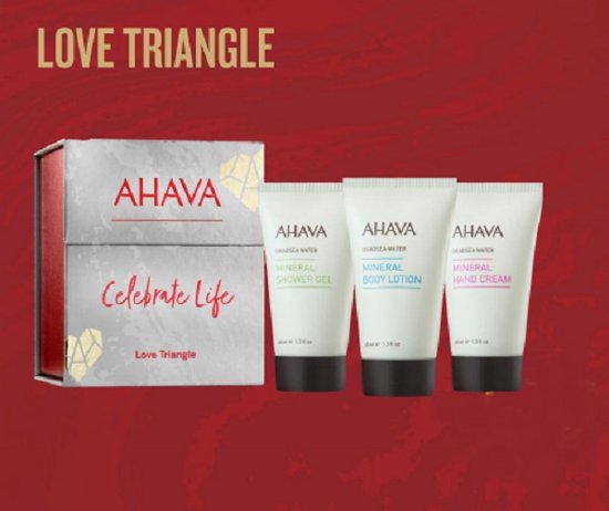 AHAVA Geschenkset LOVE TRIANGLE - Hydrateert de huid - Bevat douchegel, bodylotion en handcrème - VEGAN - Alcohol- en parabenenvrij - Set van 3