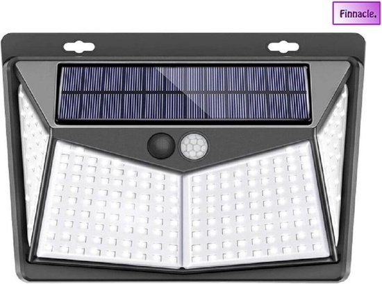 Finnacle - Led buitenverlichting - Zonne energie - Bewegingssensor - Wandlamp - IP 65 Waterdicht - 208 Leds - Tuin - Oprit - Zonnepaneel - Draadloos - Accu Batterij - Dag en Nacht sensor
