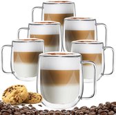 Dubbelwandige Koffieglazen Met Oor - Cappuccino Glazen - Dubbelwandige Theeglazen - 300 ML - 6 Stuks