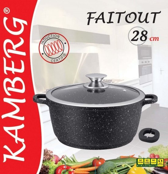 Faitout Marbre 30 Cm Tous Feux Induction - Antiadhésif, Couvercle