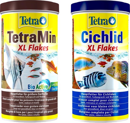 Foto: Tetra tetramin vlokken visvoer 1l cichlid flakes vlokvoer voor grote vissen 1l