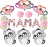 Babyshower versiering Mama - roze zilver ballonnen mommy to be - geboorte versiering moederdag