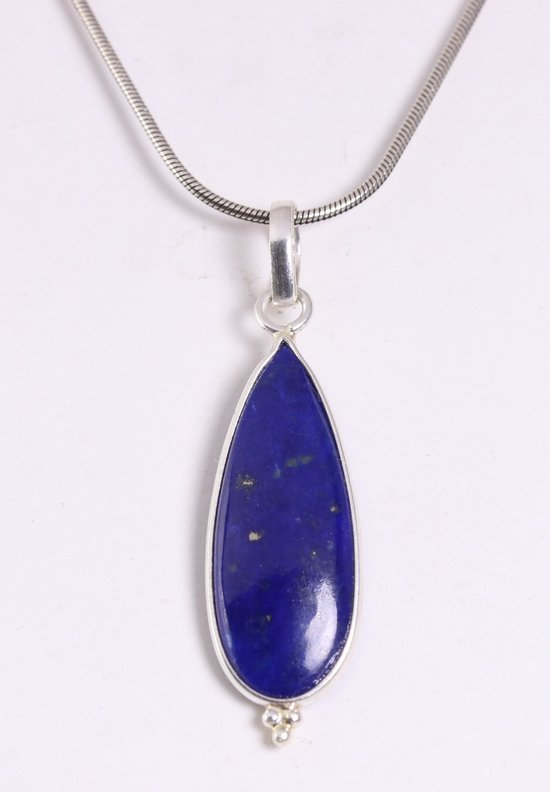 Long pendentif en argent en forme de larme avec lapis-lazuli sur une chaîne