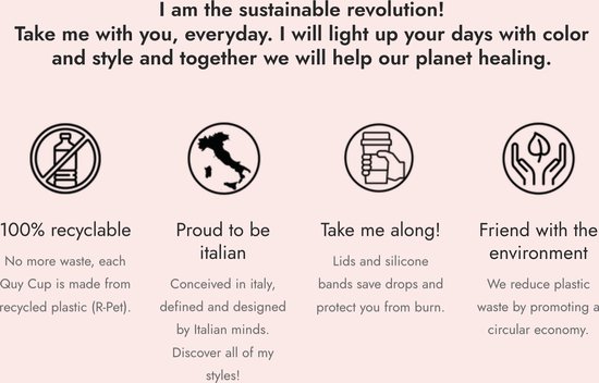 Quy Cup 230 ml - Gobelet de voyage écologique - "Einstein" - Sans BPA - Fabriqué à partir de Bouteilles en PET recyclées avec couvercle en Siliconen noir