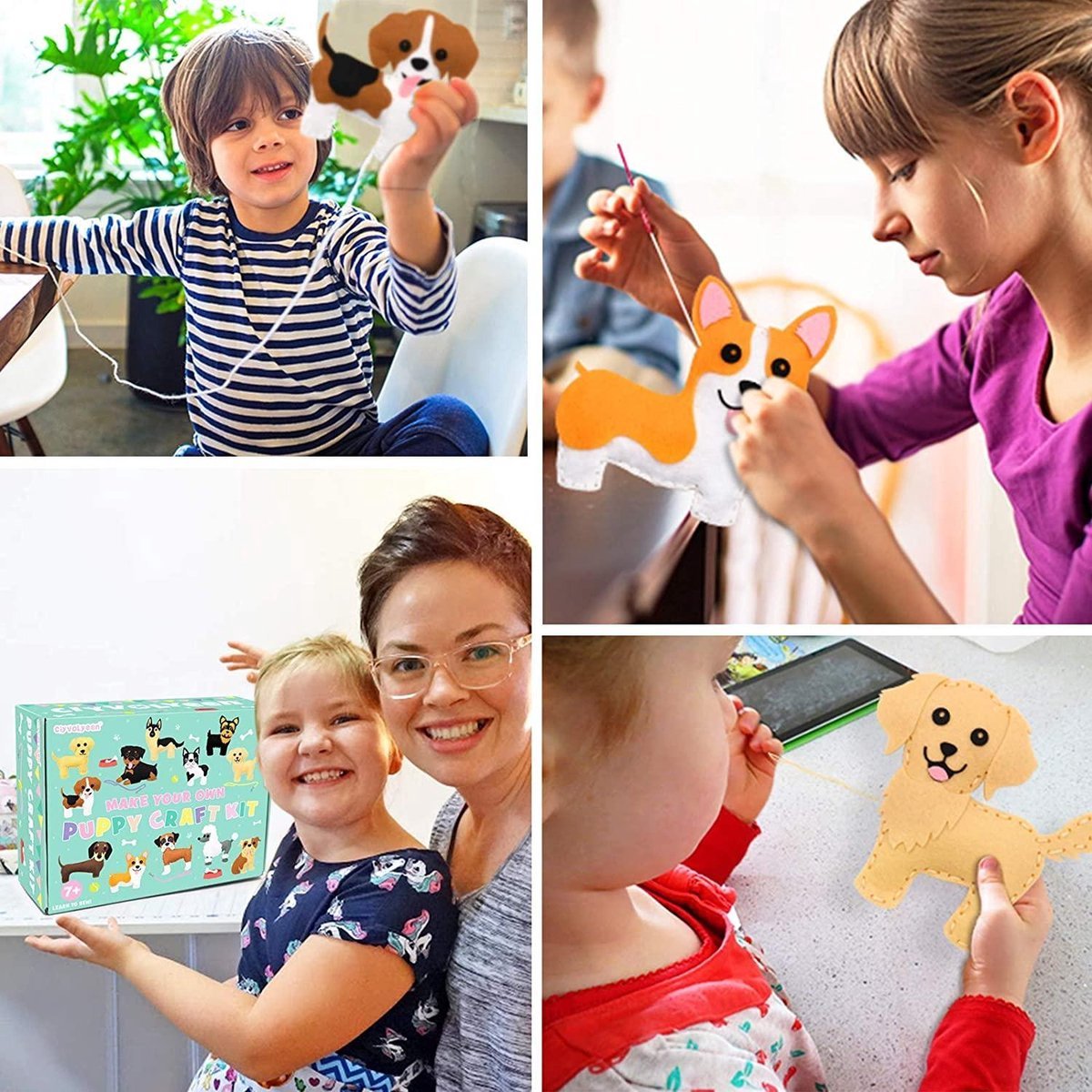 WoodyDoody Naaiset Knutselpakket Extra Large met Honden Puppy's 6 stuks Extra Large Formaat 20x20 cm - Knutselen Meisjes - Knutselen Jongens - Knutselpakket Meisjes en Jongens - Honden en Puppy's Knuffels Maken - Naaiset voor Kinderen — afbeelding 5