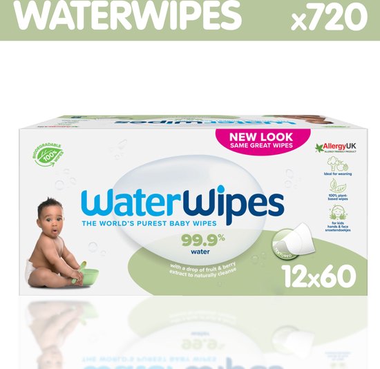 Waterwipes - Snoetenpoetser Soapberry - 12 x 60 Babydoekjes - 99,9% water *Plastic Vrij