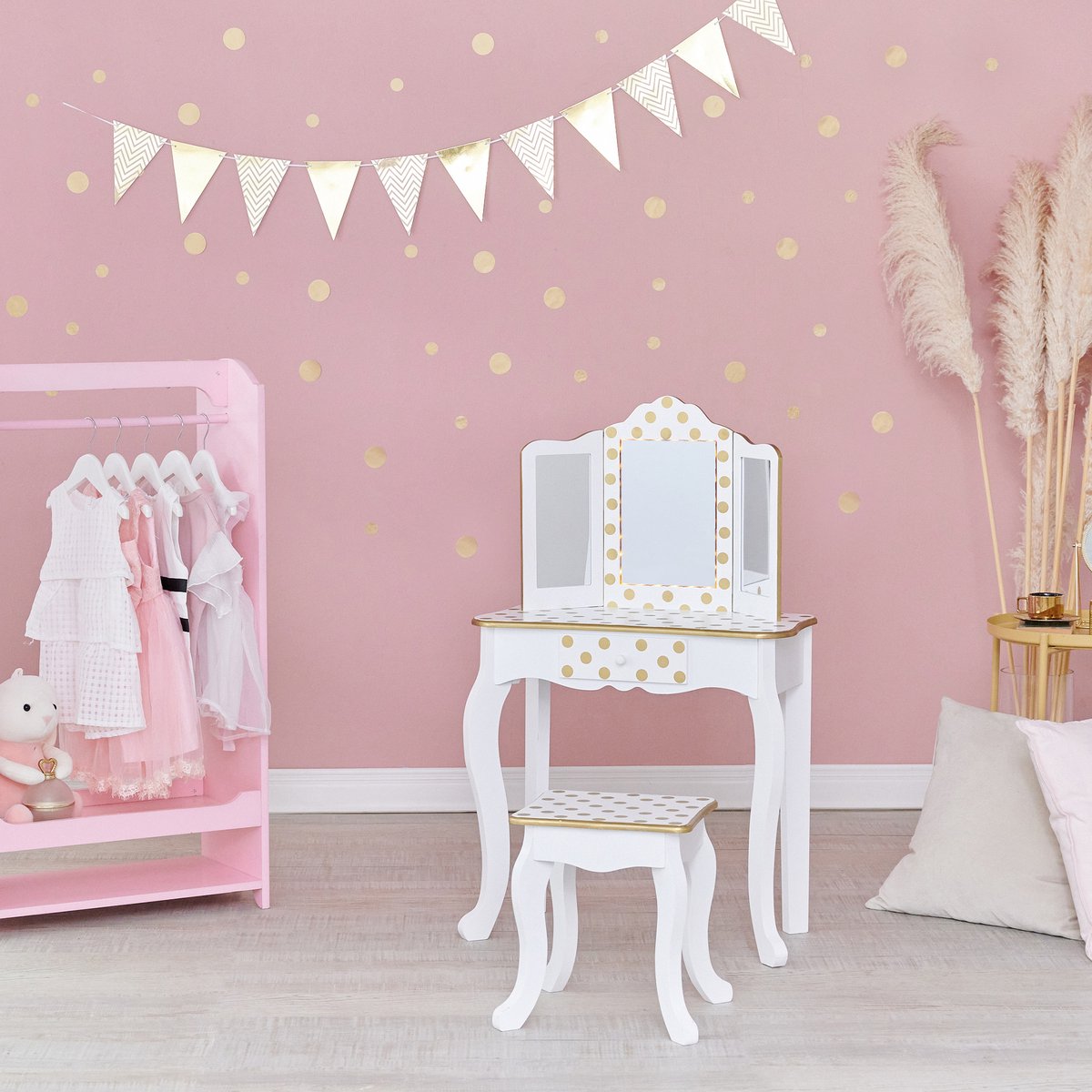 KidKraft Houten Kaptafel Prinses met Kruk Roze ... | Speelgoed