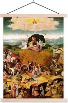 Posterhanger incl. Poster - Schoolplaat - Haywain central panel of the triptych - schilderij van Jheronimus Bosch - 60x80 cm - Blanke latten
