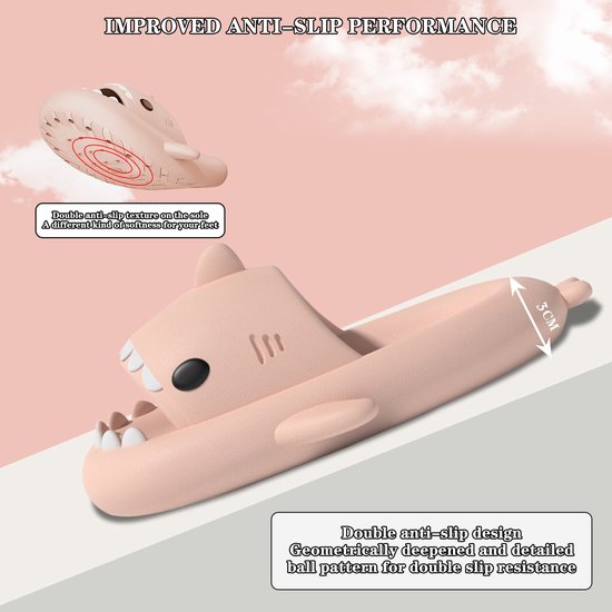 ChayChax Shark Sildes Slippers voor dames en heren, haai, badslippers, zomerslippers, slipvast, douche-badschoenen, strandsandalen, roze,36/37 EU
