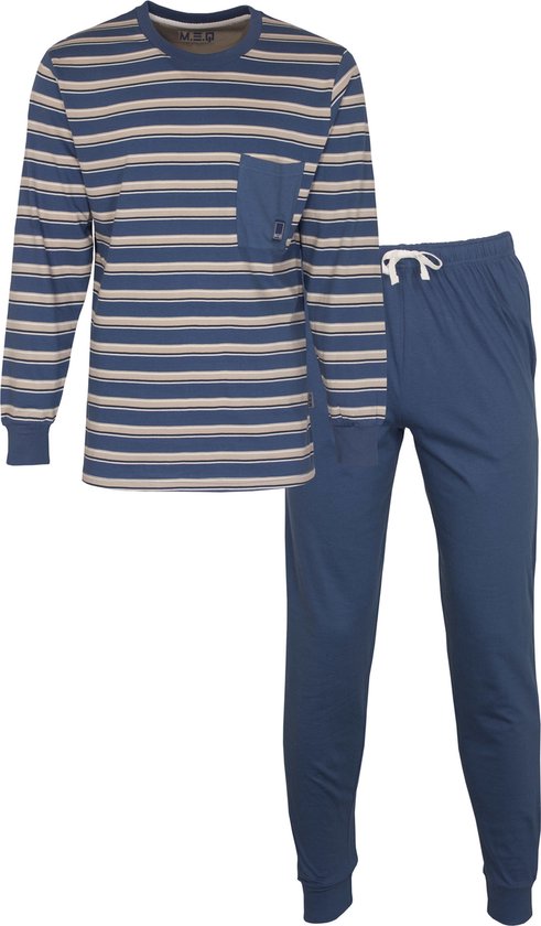 M.E.Q. - Heren Pyjama - 100% Katoen - Blauw - Maat L