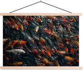 étang avec un grand groupe d'affiche d'école de carpe koi lamelles plates vierges 120x80 cm - Tirage photo sur affiche textielposter (décoration murale salon / chambre)