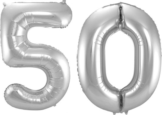 Ballon Cijfer 50 Jaar Zilver Helium Ballonnen Verjaardag Versiering Sarah Abraham Feest Versiering Met Rietje - 86Cm