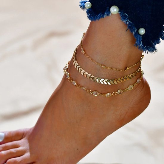 Bracelet de cheville Sorprese - or - cristal - bracelets de cheville femme - 3 pièces - modèle FX