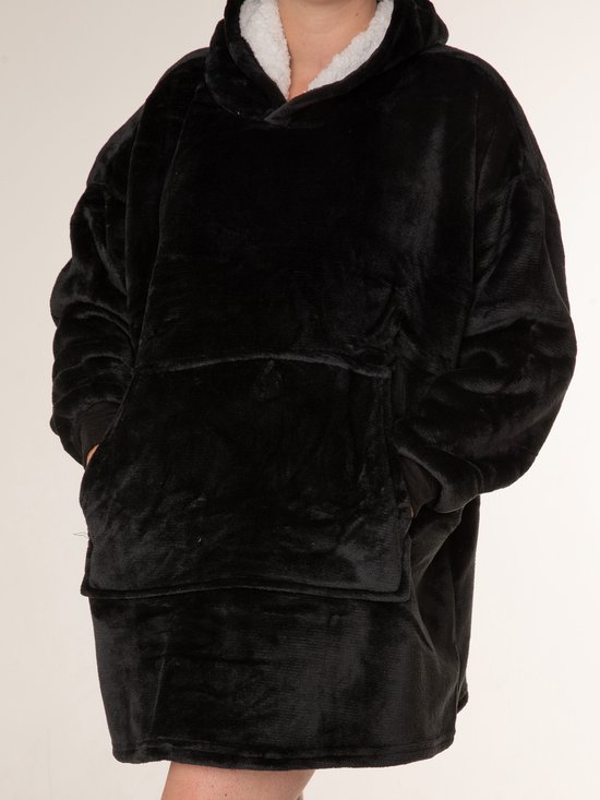 V&L comfortlifestyle - Fleece deken met mouwen - sweater - 280 gsm - Zwart - Snuggle Hoodie - Merkloos